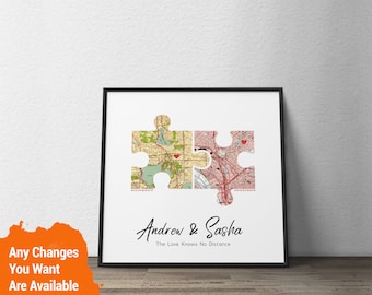 Long Distance Map, Personalized Relationship Friendship Love Gift, Custom Moving Away Gift, Two State Location City Map, Fathers Day Gifts