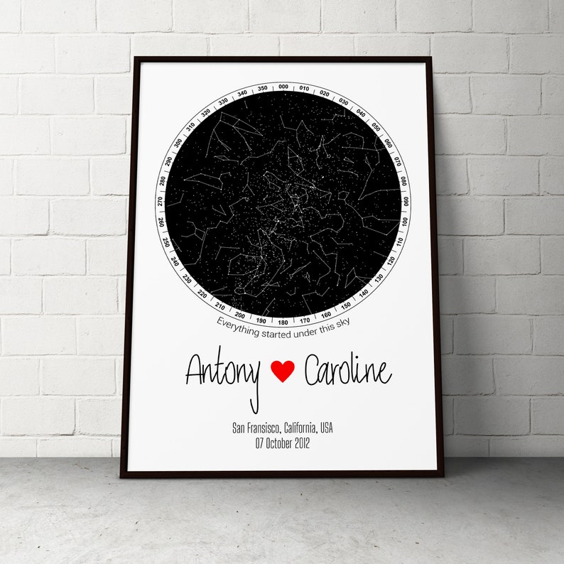 First Date Constellation Star Map, Night Sky by Date, Custom Celestial ...