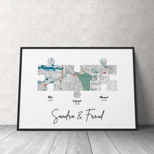 Mapa de casados comprometidos con el encuentro, mapa de rompecabezas personalizado, regalo del día de San Valentín, hola, lo haré, regalo de marido para esposa, aniversario de recién casados