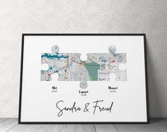 Met Engaged Married Map, Custom Jigsaw Puzzle Map, Valentines Day Gift, Hello Will You I Do, Husband Gift For Wife, Newlywed Anniversary