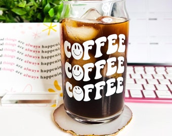 Retro Coffee Glass | Iced Coffee Beer Can Glass | Beer Glass | Libbey Glass Can | Glass Cup | Coffee Gift | Coffee Cup | Iced Coffee Glass