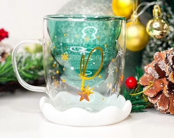 Merry Christmas Cup | Custom Holiday Cup Gift | Christmas Tree Cup | Custom Christmas Gift for Coffee Lovers | Christmas Glass Gift