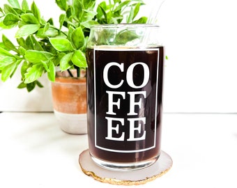 Iced Coffee Glass | Iced Coffee Beer Can Glass | Beer Glass | Libbey Glass Can | Glass Cup | Coffee Gift | Coffee Cup | Iced Coffee Glass