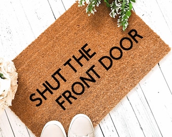 Sluit de voordeur deurmat, grappige deurmat in Canada, zomer deurmat, aangepaste deurmat gepersonaliseerde geschenken, housewarming gift, patio decor