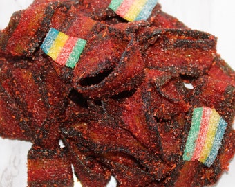 Dulces Enchilados Sour Rainbow Belts - Christmas Candy - Holiday Candy - Spicy Rainbow Belts - Rainbow Belts Chamoy and Tajin Candy