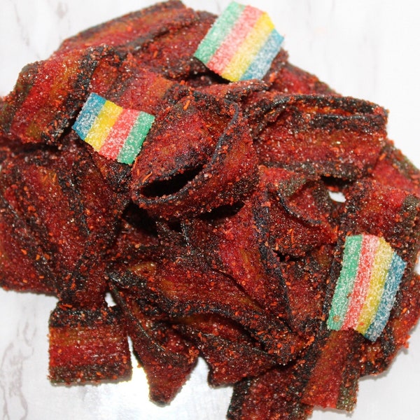 Dulces Enchilados Sour Rainbow Belts - Christmas Candy - Holiday Candy - Spicy Rainbow Belts - Rainbow Belts Chamoy and Tajin Candy