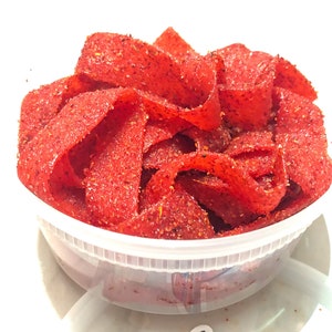 Dulces Enchilados Sour Strawberry Belts - Spicy Sour Strawberry Belts - Sour Strawberry Belts Chamoy and Tajin - Mexico Candy