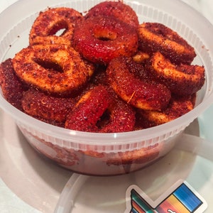 Dulces Enchilados Peach Rings - Christmas Candy - Holiday Candy - Spicy Peach Rings - Peach Rings Chamoy Candy - Chamoy and Tajin