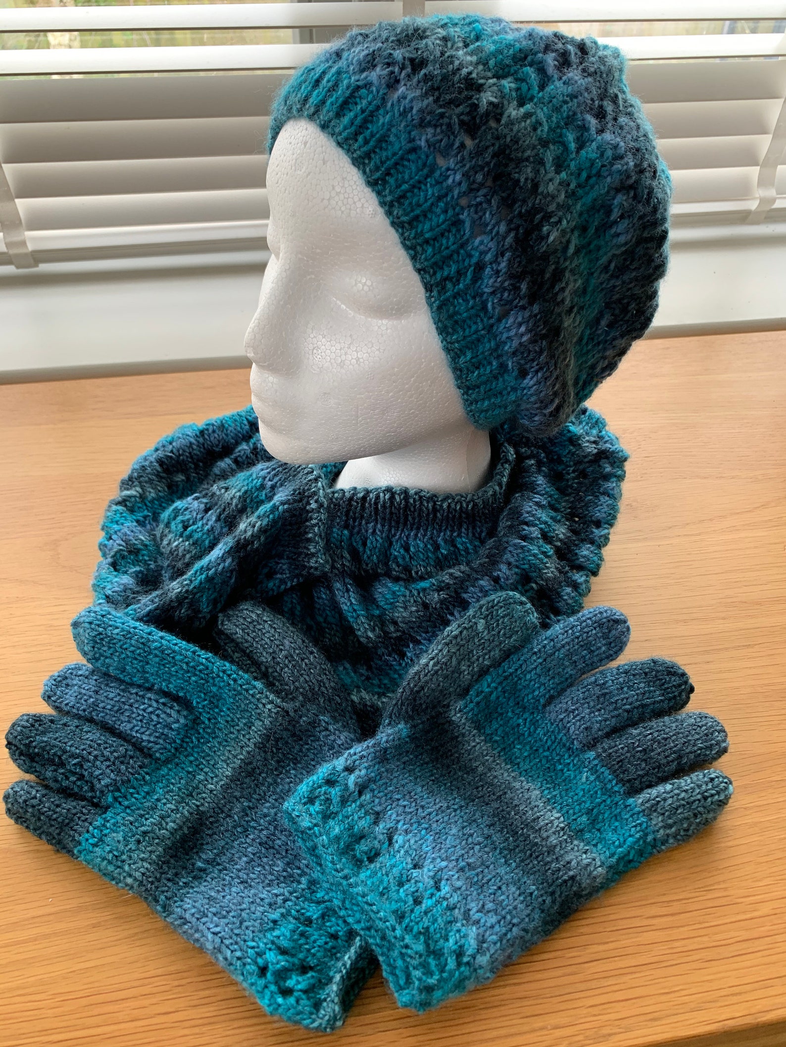 Hand Knitted Snood Hat and Gloves. Etsy
