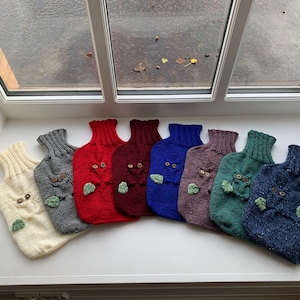 Hand Knitted Owl Hot Water Bottle Cover - Aran Wool, 2L Bottle