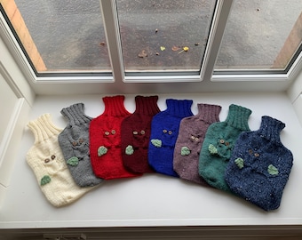Hand Knitted Owl Hot Water Bottle Cover - Aran Wool, 2L Bottle