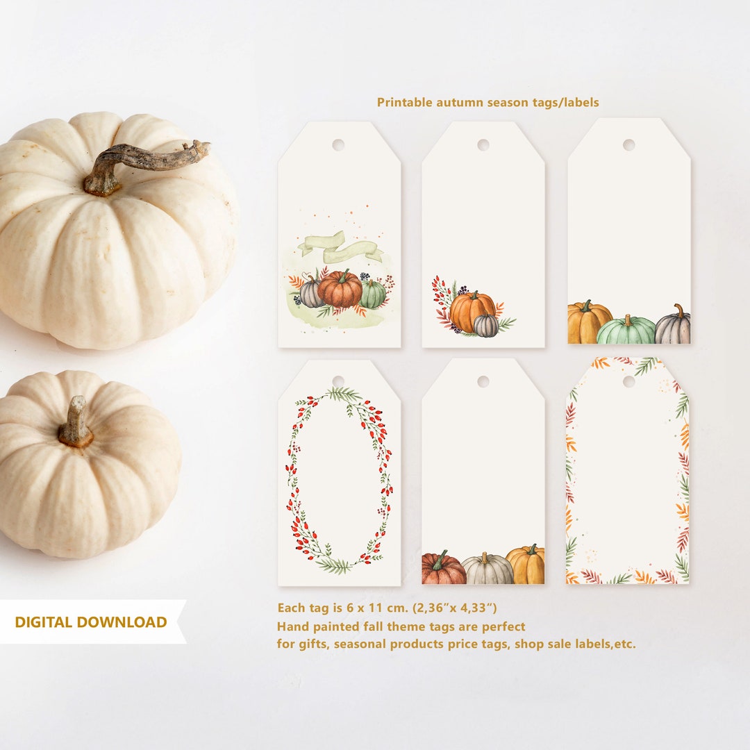 Instant Download. Printable Fall Gift Tags. Autum Leaves, Watercolor