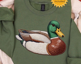Faux Embroidery Sitting Mallard Duck PNG, Bird Hunting Graphic, Outdoors Nature Digital Download