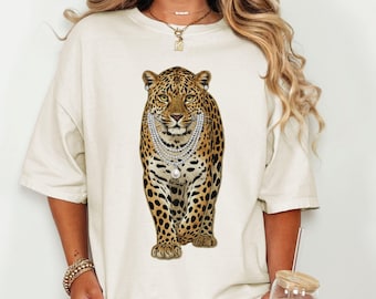 Glam Leopard PNG, Faux Stickerei Perle Patchwork Wildkatze, Girly Gepard Shirt Design