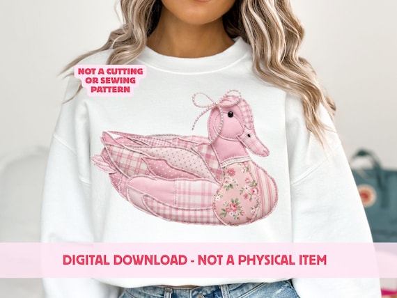 Preppy Patchwork Duck PNG, Faux Quilted Pink Mallard Design, Digital Download