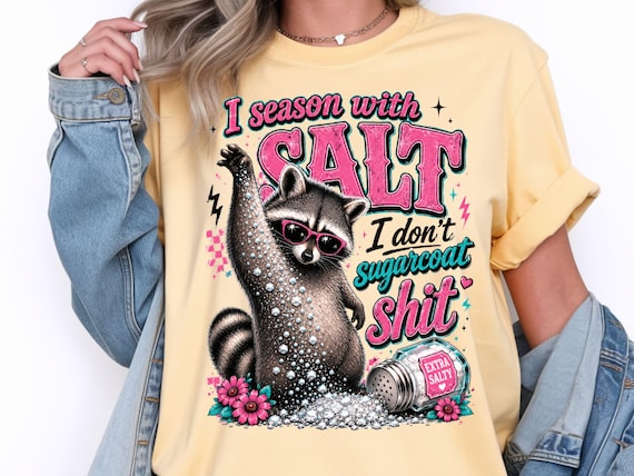 I Season with Salt PNG, Funny Raccoon Shirt Design, Sarcastic Retro Graphic