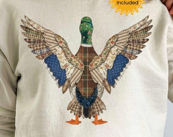 Patchwork Mallard Duck PNG, Bird Hunting Graphic, Outdoors Nature Digital Download