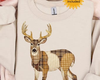 Faux Patchwork Buck PNG, Embroidery Deer Hunting Design, Country Outdoors Digital Download