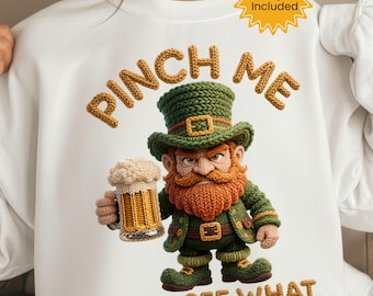 Faux Garn Kobold PNG, lustiges irisches Design St Patrick's Day, Knüpfhaken häkeln Stil
