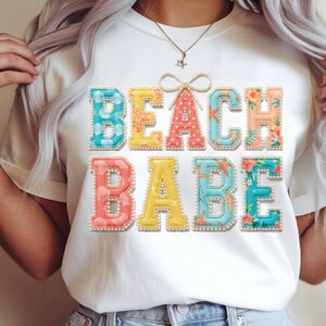 Beach Babe PNG, Floral Summer Patchwork Vacation Design, Digital Download