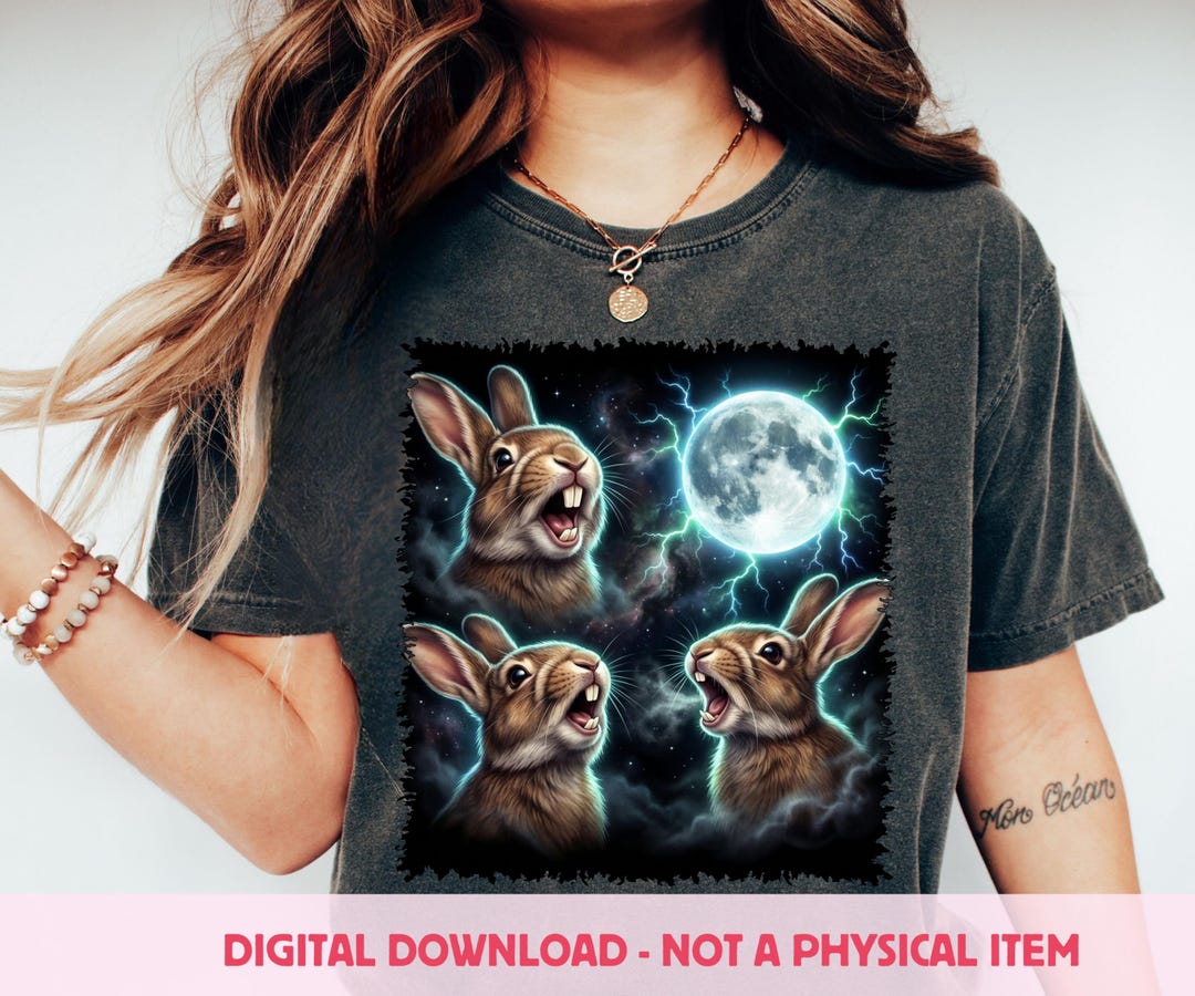 Bunny Howling to the Moon PNG, 90s Retro Rabbit Graphic, Funny Moon ...