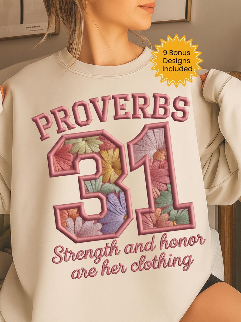 Proverbs 31 Faux Embroidery PNG, Virtuous Woman Bible Verse, Digital ...