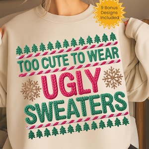 Funny Ugly Christmas Sweater PNG, Faux Yarn Graphic (Digital Download)