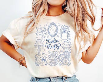 Feeling Thrifty SVG, Minimalist Thrifting Shirt Design, Thrifter Graphic, Grandma Core Clipart