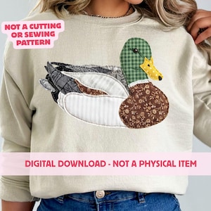 Patchwork Sitting Mallard Duck PNG, Bird Hunting Graphic, Outdoors Nature Digital Download