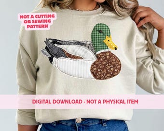 Patchwork Sitting Mallard Duck PNG, Bird Hunting Graphic, Outdoors Nature Digital Download