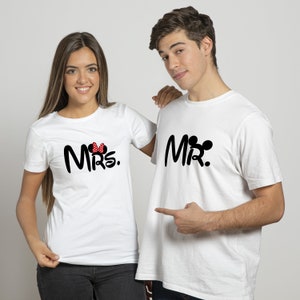 T-shirt de couple assorti Mr et Mme, Idée cadeau, T-shirt duo, T-shirt mariage, Cadeau Saint Valentin, Mr et Mrs Mouse image 1