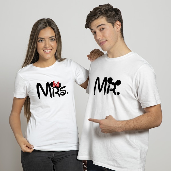 T-shirt de couple assorti Mr et Mme, Idée cadeau, T-shirt duo, T-shirt mariage, Cadeau Saint Valentin, Mr et Mrs Mouse