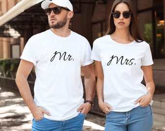 T-shirt couple assorti Mr et Mme, Idée cadeau, T-shirt duo, T-shirt mariage, Cadeau Saint Valentin, Mr et Mrs, Cadeau EVJF, Cadeau mariage