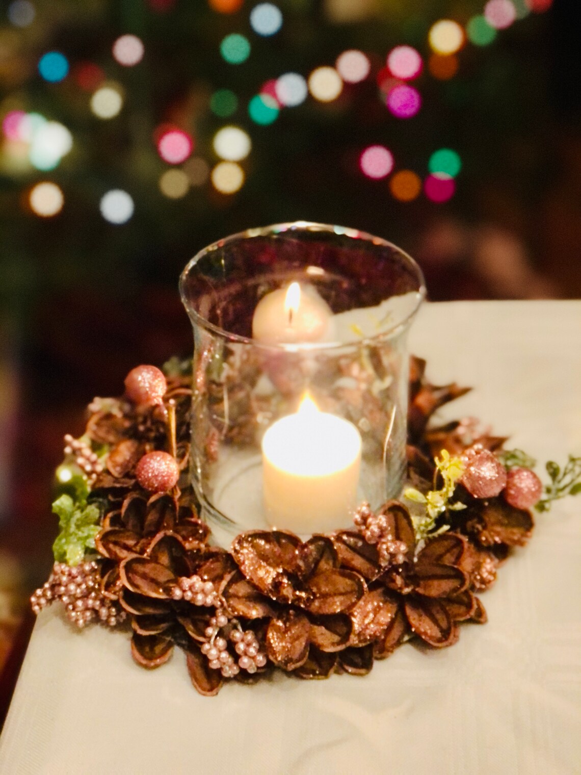 Holiday Pine Cone Centerpiece With Votive Holder Candle Etsy