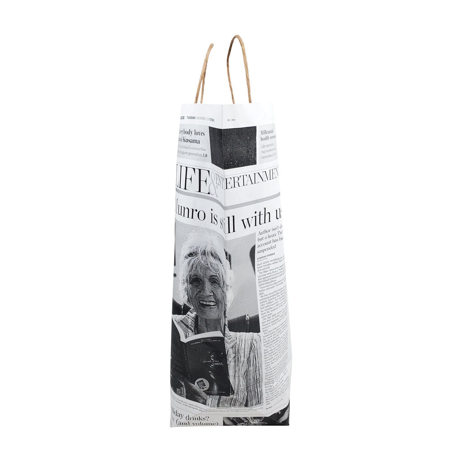 25 Newsprint Paper Bags With Handle Upcycled Retro Unique 