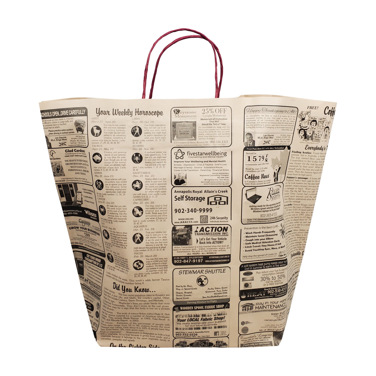 25 Newsprint Paper Bags With Handle Upcycled Retro Unique 