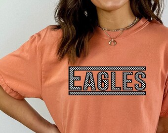 Chemise Comfort Colors® Eagles, chemise Checker Eagles, chemise Checked Eagles, chemise Eagles, chemise de l’équipe Eagles, esprit d’équipe Eagles, Eagle Mom