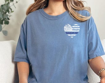 Camisa azul Comfort Colors de vuelta, regalo para esposa de policía