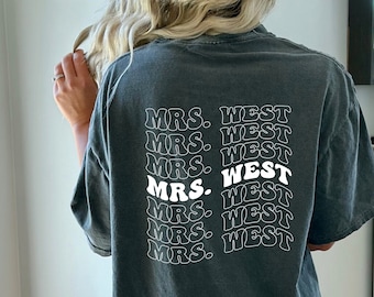 Custom Mrs. Last Name Comfort Colors Tee, Bridal Shirt