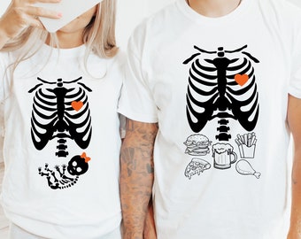 Halloween Maternity Skeleton Shirt, Expecting Couple Costume, Matching Comfort Colors Shirt