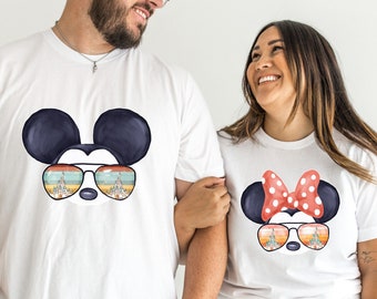 Camiseta de pareja de Disney, gafas de Mickey y Minnie, camisetas a juego