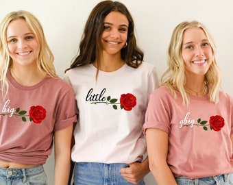 Camiseta de revelación de la hermandad Big Little Rose, regalo griego personalizado