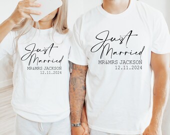 Comfort Colors Just Married-shirt, huwelijksreiscadeau