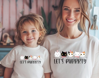 Cat Birthday Shirt, Kitty Birthday Shirt, Birthday Shirt, Let&#39;s Purrrty , Cat Lover Shirt, Cat Theme Party Shirts, Let&#39;s Purrrty Shirt