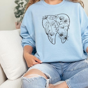 Comfort Colors, Floral Tooth Shirt, Dentist Gift, Dental Hygienist Shirt, Dental Assistant Shirt, Dental Student Gift, Tooth Shirt