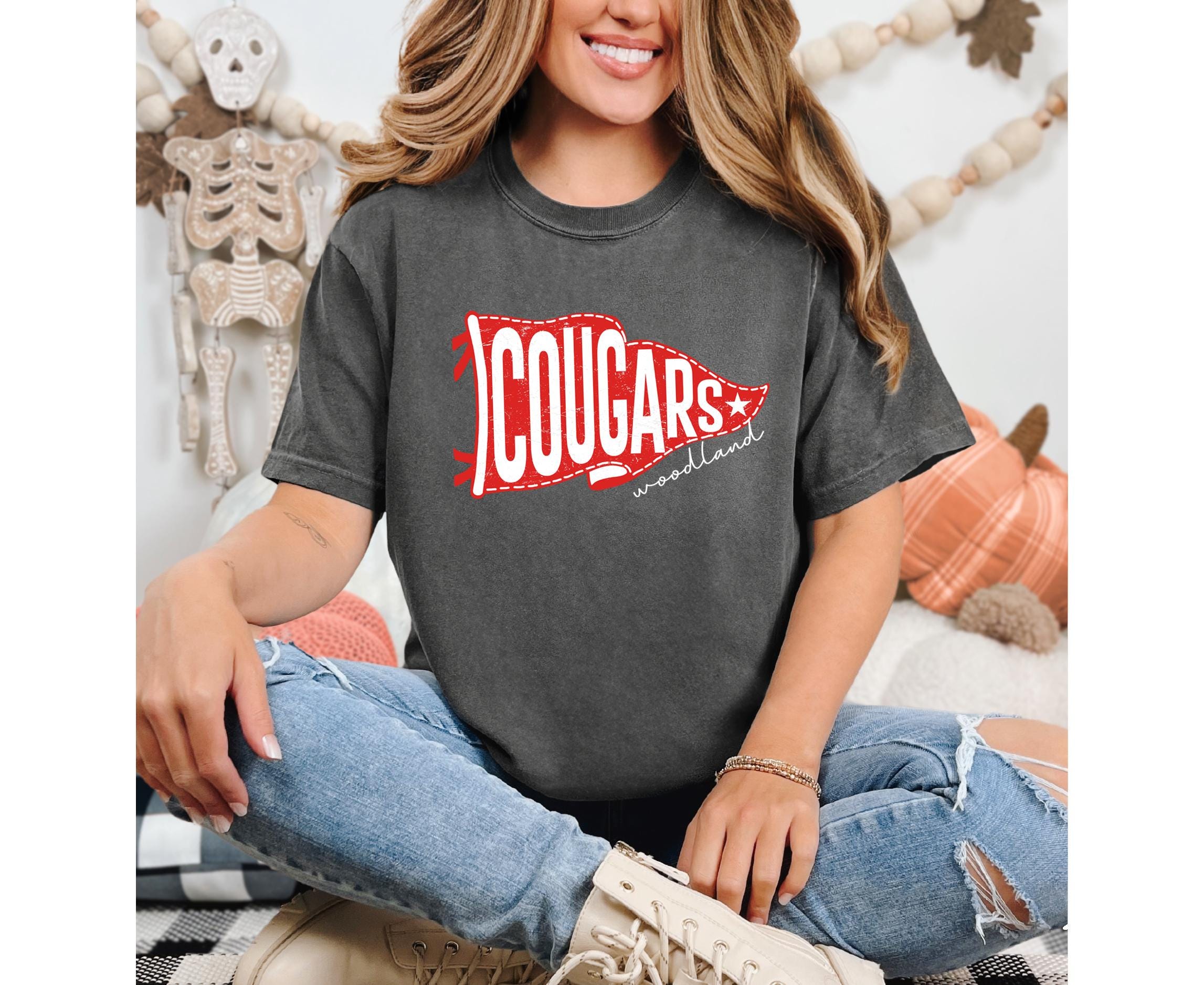 Comfort Colors, Cougars Pennant Shirt, Custom Mascot Pennants Shirt, Pennant Mascot Shirt, School Spirit Shirt,  Homecoming Pennant Shirt