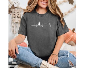 Cat Heartbeat Comfort Colors Shirt, Cat Lover Gift