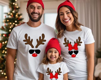 Camiseta de Natal Família de Renas, Camisetas com o Rosto do Rudolph