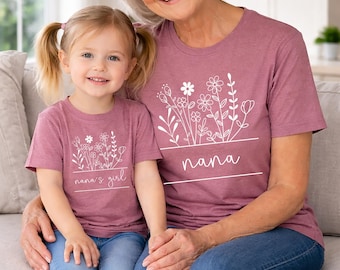 Bijpassende shirts voor meisjes van Nana en Nana, bloemen Moederdagcadeau