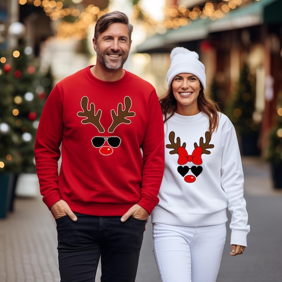 Reindeer Couple Sweaters Reindeer Couple Hoodies Reindeer Face Sweatshirt Reindeer Face Hoodie Christmas Couple Sweatshirts Etsy